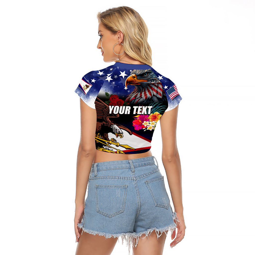 United States and American Samoa Raglan Cropped T Shirt Bald Eagle Rose and Hibiscus Flower