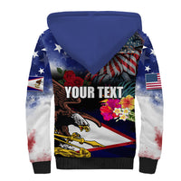 United States and American Samoa Sherpa Hoodie Bald Eagle Rose and Hibiscus Flower