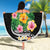 Hawaii Aloha Tropical Leaves and Flower Beach Blanket with Polynesian Art Tattoo Black Color - Polynesian Pride