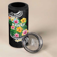 Hawaii Aloha Tropical Leaves and Flower 4 in 1 Can Cooler Tumbler with Polynesian Art Tattoo Black Color LT03 - Polynesian Pride