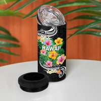 Hawaii Aloha Tropical Leaves and Flower 4 in 1 Can Cooler Tumbler with Polynesian Art Tattoo Black Color LT03 - Polynesian Pride