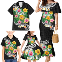 Hawaii Aloha Tropical Leaves and Flower Family Matching Mermaid Dress and Hawaiian Shirt with Polynesian Art Tattoo Black Color LT03 - Polynesian Pride