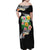 Hawaii Aloha Tropical Leaves and Flower Family Matching Off Shoulder Maxi Dress and Hawaiian Shirt with Polynesian Art Tattoo Black Color - Polynesian Pride