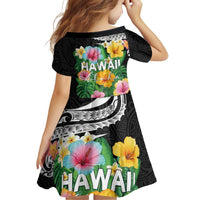 Hawaii Aloha Tropical Leaves and Flower Family Matching Puletasi and Hawaiian Shirt with Polynesian Art Tattoo Black Color - Polynesian Pride