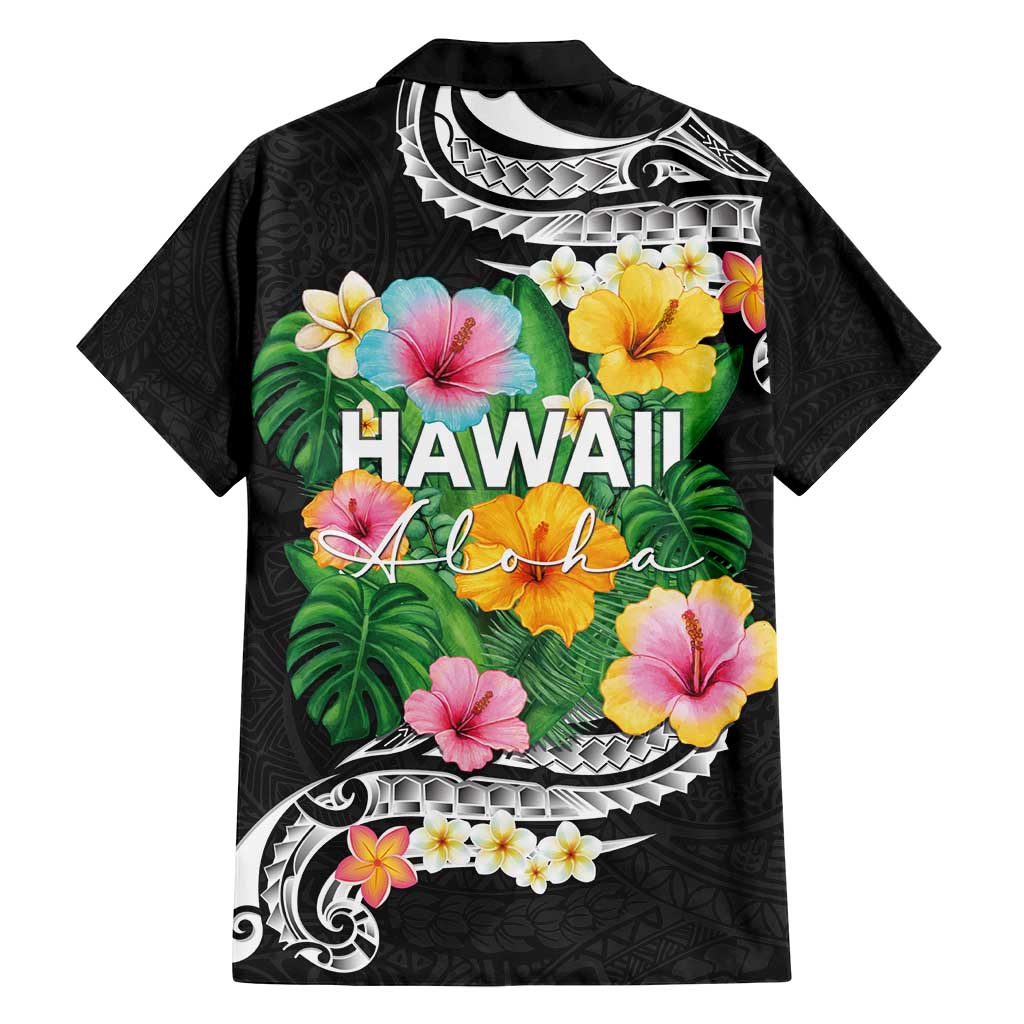 Hawaii Aloha Tropical Leaves and Flower Family Matching Summer Maxi Dress and Hawaiian Shirt with Polynesian Art Tattoo Black Color LT03 - Polynesian Pride