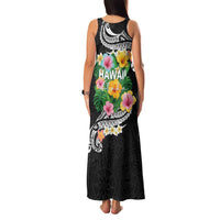 Hawaii Aloha Tropical Leaves and Flower Family Matching Tank Maxi Dress and Hawaiian Shirt with Polynesian Art Tattoo Black Color LT03 - Polynesian Pride