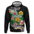 Hawaii Aloha Tropical Leaves and Flower Hoodie with Polynesian Art Tattoo Black Color - Polynesian Pride