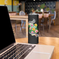 Hawaii Aloha Tropical Leaves and Flower Skinny Tumbler with Polynesian Art Tattoo Black Color LT03 - Polynesian Pride