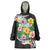 Hawaii Aloha Tropical Leaves and Flower Wearable Blanket Hoodie with Polynesian Art Tattoo Black Color - Polynesian Pride