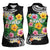 Hawaii Aloha Tropical Leaves and Flower Women Sleeveless Polo Shirt with Polynesian Art Tattoo Black Color - Polynesian Pride