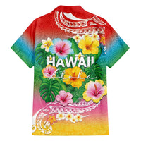 Hawaii Aloha Tropical Leaves and Flower Family Matching Long Sleeve Bodycon Dress and Hawaiian Shirt with Polynesian Art Tattoo Rainbow Color LT03 - Polynesian Pride