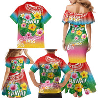 Hawaii Aloha Tropical Leaves and Flower Family Matching Mermaid Dress and Hawaiian Shirt with Polynesian Art Tattoo Rainbow Color LT03 - Polynesian Pride