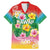 Hawaii Aloha Tropical Leaves and Flower Family Matching Mermaid Dress and Hawaiian Shirt with Polynesian Art Tattoo Rainbow Color - Polynesian Pride