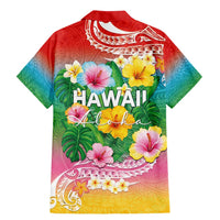 Hawaii Aloha Tropical Leaves and Flower Family Matching Mermaid Dress and Hawaiian Shirt with Polynesian Art Tattoo Rainbow Color LT03 - Polynesian Pride