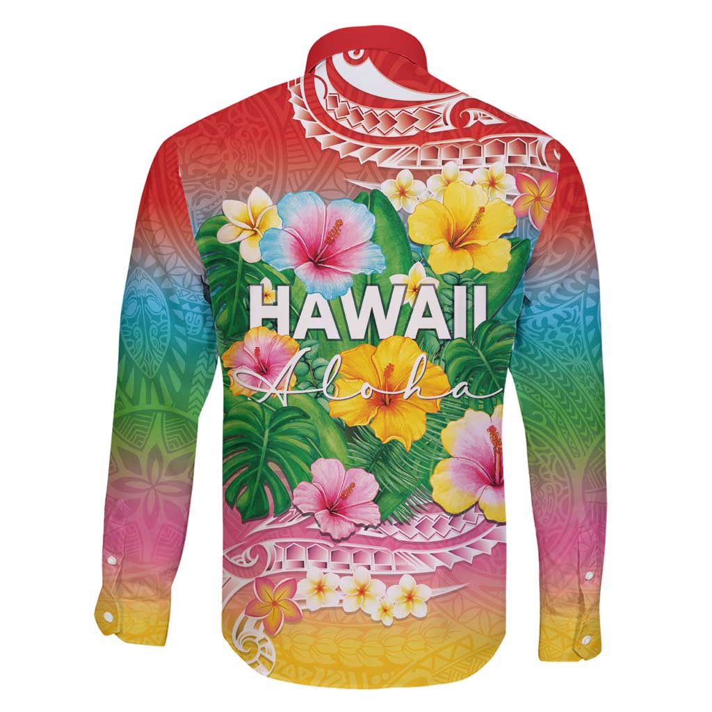Hawaii Aloha Tropical Leaves and Flower Family Matching Short Sleeve Bodycon Dress and Hawaiian Shirt with Polynesian Art Tattoo Rainbow Color LT03 - Polynesian Pride