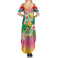Hawaii Aloha Tropical Leaves and Flower Family Matching Summer Maxi Dress and Hawaiian Shirt with Polynesian Art Tattoo Rainbow Color LT03 - Polynesian Pride