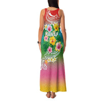 Hawaii Aloha Tropical Leaves and Flower Family Matching Tank Maxi Dress and Hawaiian Shirt with Polynesian Art Tattoo Rainbow Color LT03 - Polynesian Pride