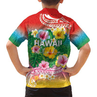 Hawaii Aloha Tropical Leaves and Flower Hawaiian Shirt with Polynesian Art Tattoo Rainbow Color - Polynesian Pride