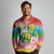 Hawaii Aloha Tropical Leaves and Flower Long Sleeve Polo Shirt with Polynesian Art Tattoo Rainbow Color - Polynesian Pride