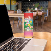 Hawaii Aloha Tropical Leaves and Flower Skinny Tumbler with Polynesian Art Tattoo Rainbow Color LT03 - Polynesian Pride