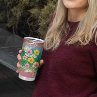 Hawaii Aloha Tropical Leaves and Flower Tumbler Cup with Polynesian Art Tattoo Rainbow Color - Polynesian Pride