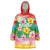Hawaii Aloha Tropical Leaves and Flower Wearable Blanket Hoodie with Polynesian Art Tattoo Rainbow Color - Polynesian Pride