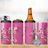 Hawaii Aloha Turtle Hibiscus and Leaves 4 in 1 Can Cooler Tumbler with Polynesian and Kakau Tattoos Rose Color LT03 - Polynesian Pride