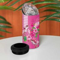 Hawaii Aloha Turtle Hibiscus and Leaves 4 in 1 Can Cooler Tumbler with Polynesian and Kakau Tattoos Rose Color LT03 - Polynesian Pride