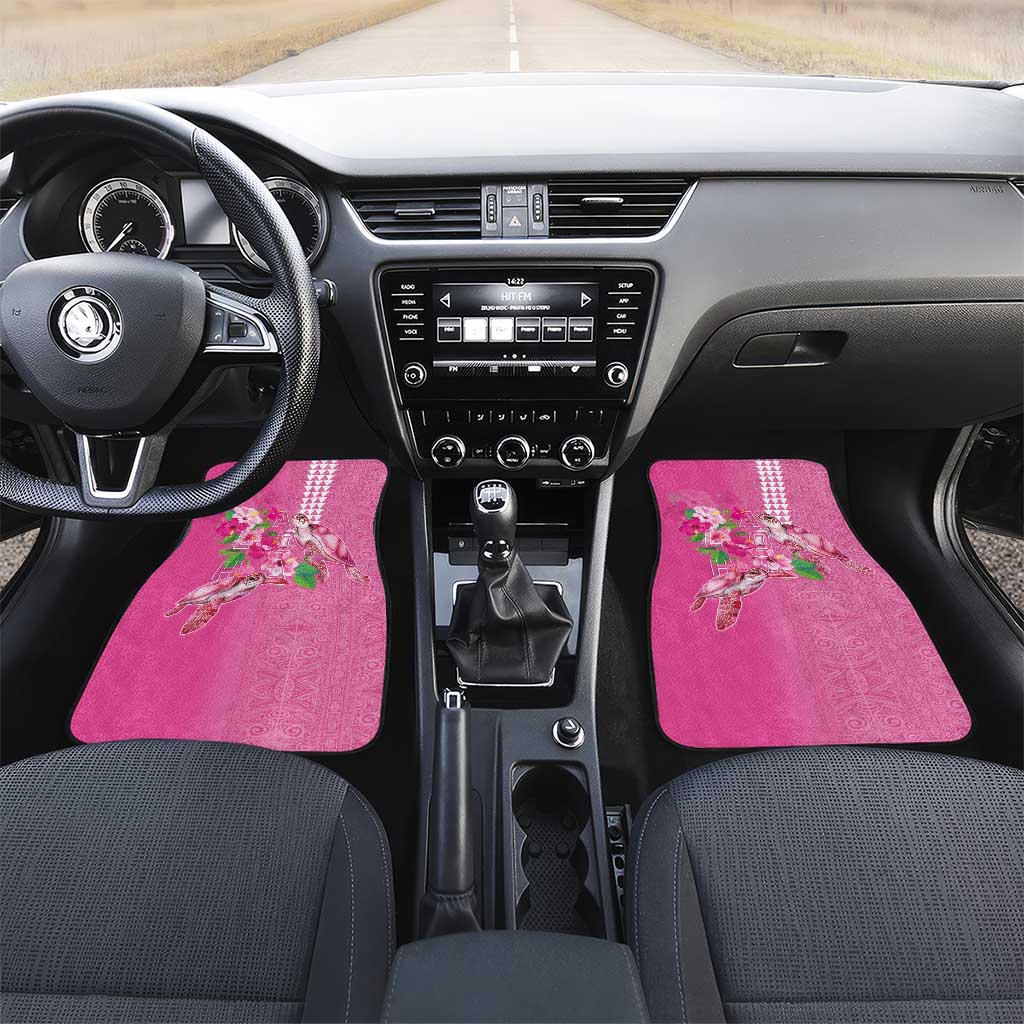 Hawaii Aloha Turtle Hibiscus and Leaves Car Mats with Polynesian and Kakau Tattoos Rose Color - Polynesian Pride