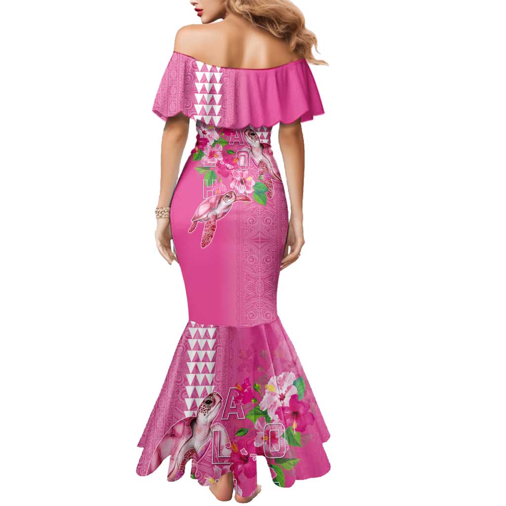 Hawaii Aloha Turtle Hibiscus and Leaves Family Matching Mermaid Dress and Hawaiian Shirt with Polynesian and Kakau Tattoos Rose Color LT03 - Polynesian Pride