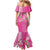 Hawaii Aloha Turtle Hibiscus and Leaves Family Matching Mermaid Dress and Hawaiian Shirt with Polynesian and Kakau Tattoos Rose Color - Polynesian Pride