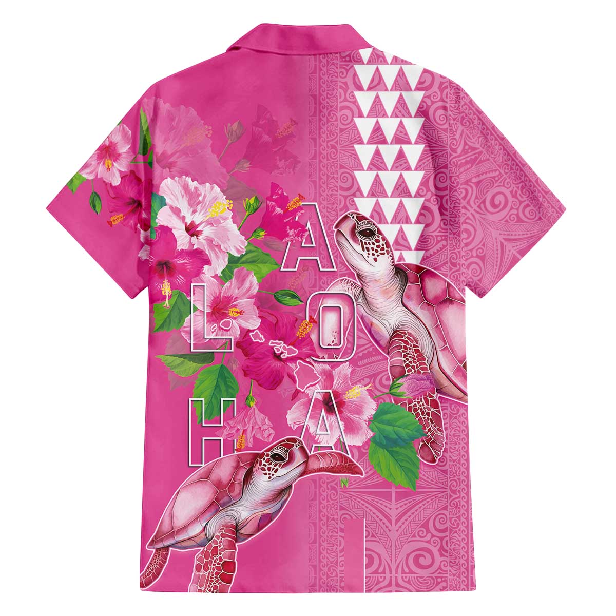 Hawaii Aloha Turtle Hibiscus and Leaves Family Matching Off The Shoulder Long Sleeve Dress and Hawaiian Shirt with Polynesian and Kakau Tattoos Rose Color LT03 - Polynesian Pride