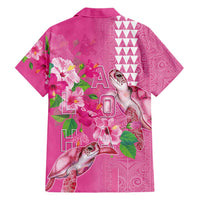 Hawaii Aloha Turtle Hibiscus and Leaves Family Matching Short Sleeve Bodycon Dress and Hawaiian Shirt with Polynesian and Kakau Tattoos Rose Color LT03 - Polynesian Pride