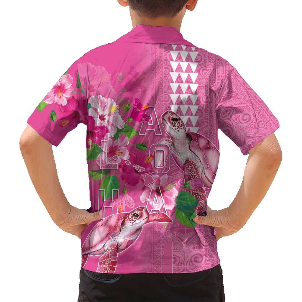 Hawaii Aloha Turtle Hibiscus and Leaves Family Matching Summer Maxi Dress and Hawaiian Shirt with Polynesian and Kakau Tattoos Rose Color LT03 - Polynesian Pride