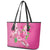 Hawaii Aloha Turtle Hibiscus and Leaves Leather Tote Bag with Polynesian and Kakau Tattoos Rose Color - Polynesian Pride