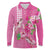 Hawaii Aloha Turtle Hibiscus and Leaves Long Sleeve Polo Shirt with Polynesian and Kakau Tattoos Rose Color - Polynesian Pride