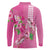 Hawaii Aloha Turtle Hibiscus and Leaves Long Sleeve Polo Shirt with Polynesian and Kakau Tattoos Rose Color - Polynesian Pride