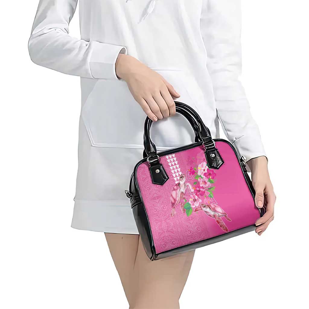 Hawaii Aloha Turtle Hibiscus and Leaves Shoulder Handbag with Polynesian and Kakau Tattoos Rose Color - Polynesian Pride