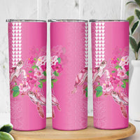 Hawaii Aloha Turtle Hibiscus and Leaves Skinny Tumbler with Polynesian and Kakau Tattoos Rose Color LT03 - Polynesian Pride
