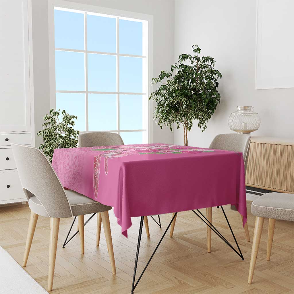 Hawaii Aloha Turtle Hibiscus and Leaves Tablecloth with Polynesian and Kakau Tattoos Rose Color LT03 - Polynesian Pride