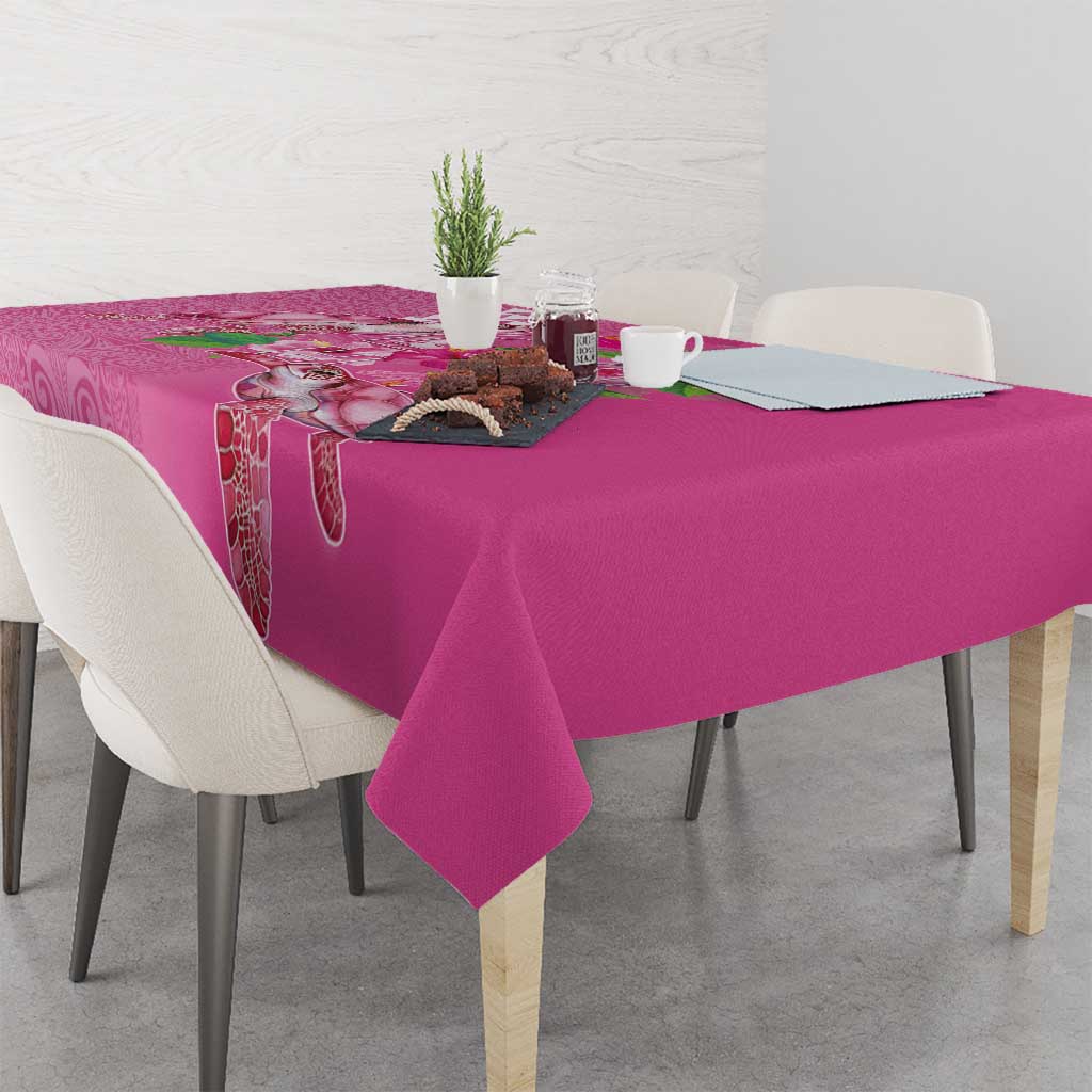 Hawaii Aloha Turtle Hibiscus and Leaves Tablecloth with Polynesian and Kakau Tattoos Rose Color LT03 - Polynesian Pride