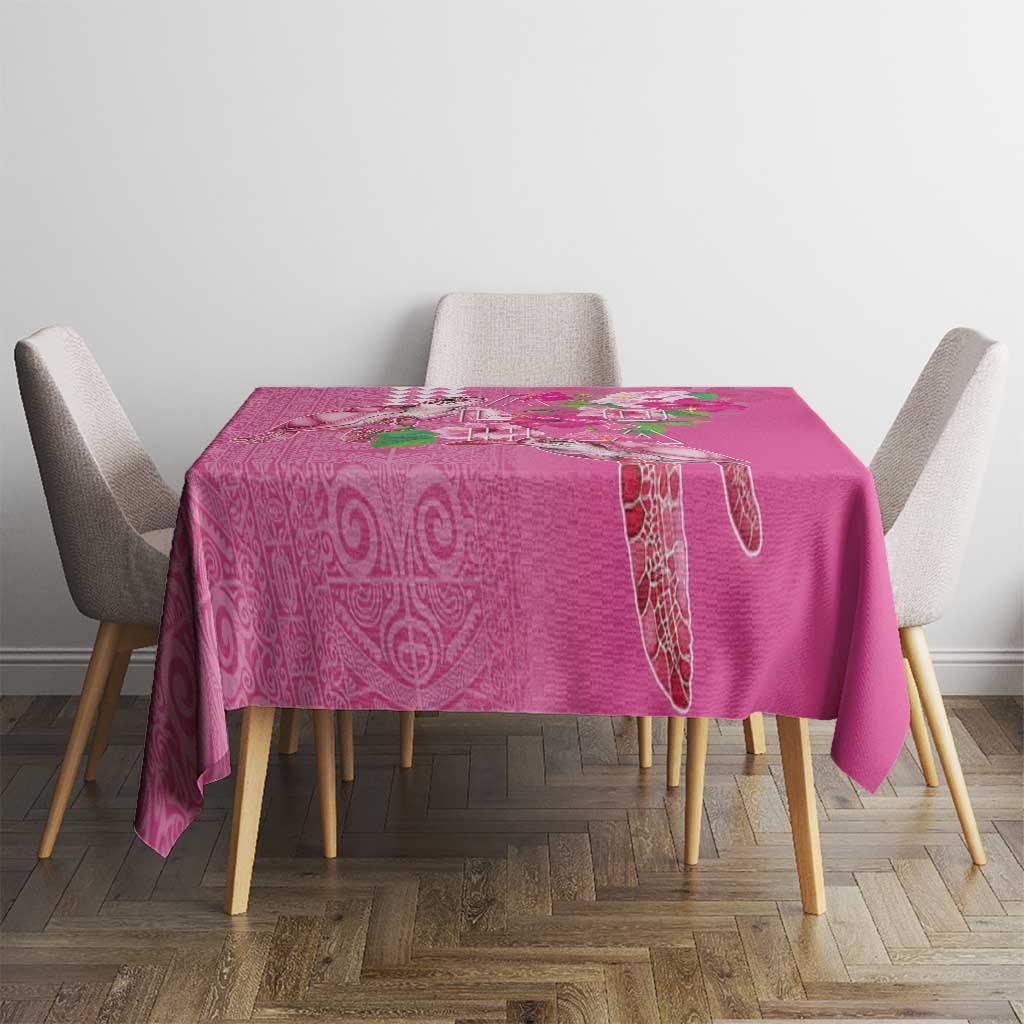 Hawaii Aloha Turtle Hibiscus and Leaves Tablecloth with Polynesian and Kakau Tattoos Rose Color LT03 - Polynesian Pride