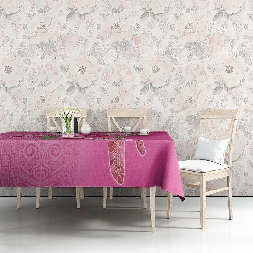 Hawaii Aloha Turtle Hibiscus and Leaves Tablecloth with Polynesian and Kakau Tattoos Rose Color LT03 - Polynesian Pride