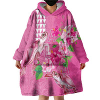 Hawaii Aloha Turtle Hibiscus and Leaves Wearable Blanket Hoodie with Polynesian and Kakau Tattoos Rose Color LT03 - Polynesian Pride