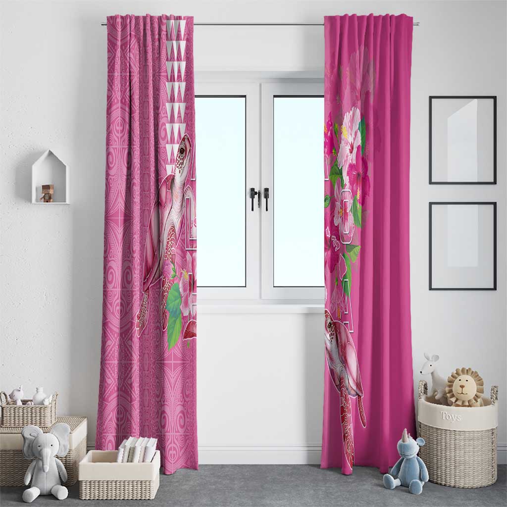 Hawaii Aloha Turtle Hibiscus and Leaves Window Curtain with Polynesian and Kakau Tattoos Rose Color - Polynesian Pride