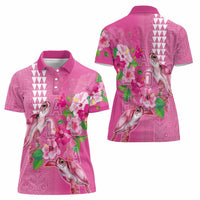 Hawaii Aloha Turtle Hibiscus and Leaves Women Polo Shirt with Polynesian and Kakau Tattoos Rose Color LT03 - Polynesian Pride