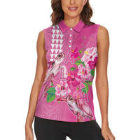 Hawaii Aloha Turtle Hibiscus and Leaves Women Sleeveless Polo Shirt with Polynesian and Kakau Tattoos Rose Color LT03 - Polynesian Pride