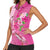 Hawaii Aloha Turtle Hibiscus and Leaves Women Sleeveless Polo Shirt with Polynesian and Kakau Tattoos Rose Color - Polynesian Pride