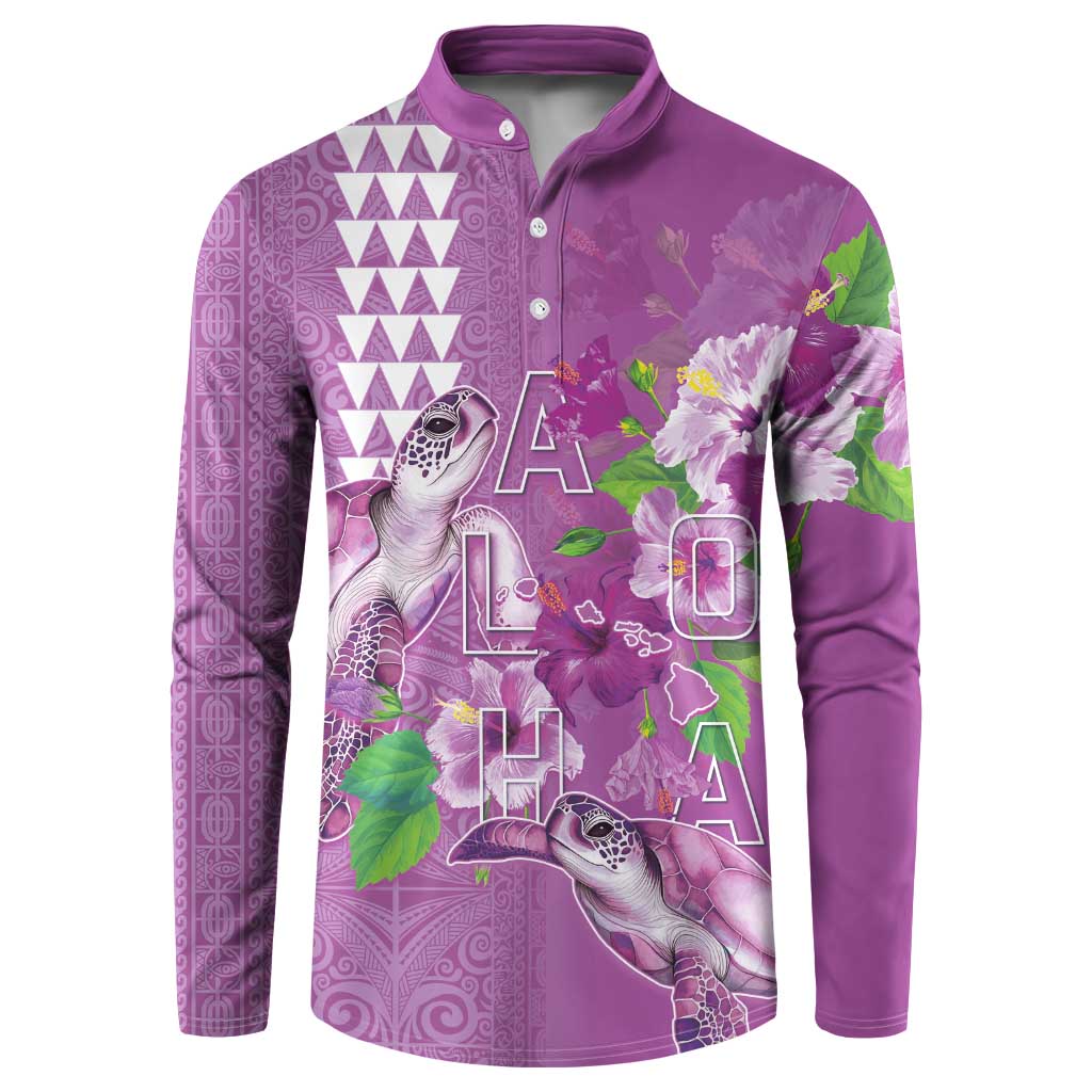 Hawaii Aloha Turtle Hibiscus and Leaves Button Sweatshirt with Polynesian and Kakau Tattoos Lilac Color LT03 Purple - Polynesian Pride