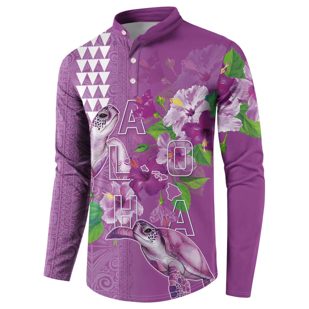 Hawaii Aloha Turtle Hibiscus and Leaves Button Sweatshirt with Polynesian and Kakau Tattoos Lilac Color LT03 - Polynesian Pride